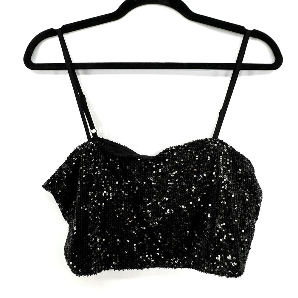 GB Gianni Bini Sequin Crop Top XL Black Sweetheart Bustier Party Club NWT